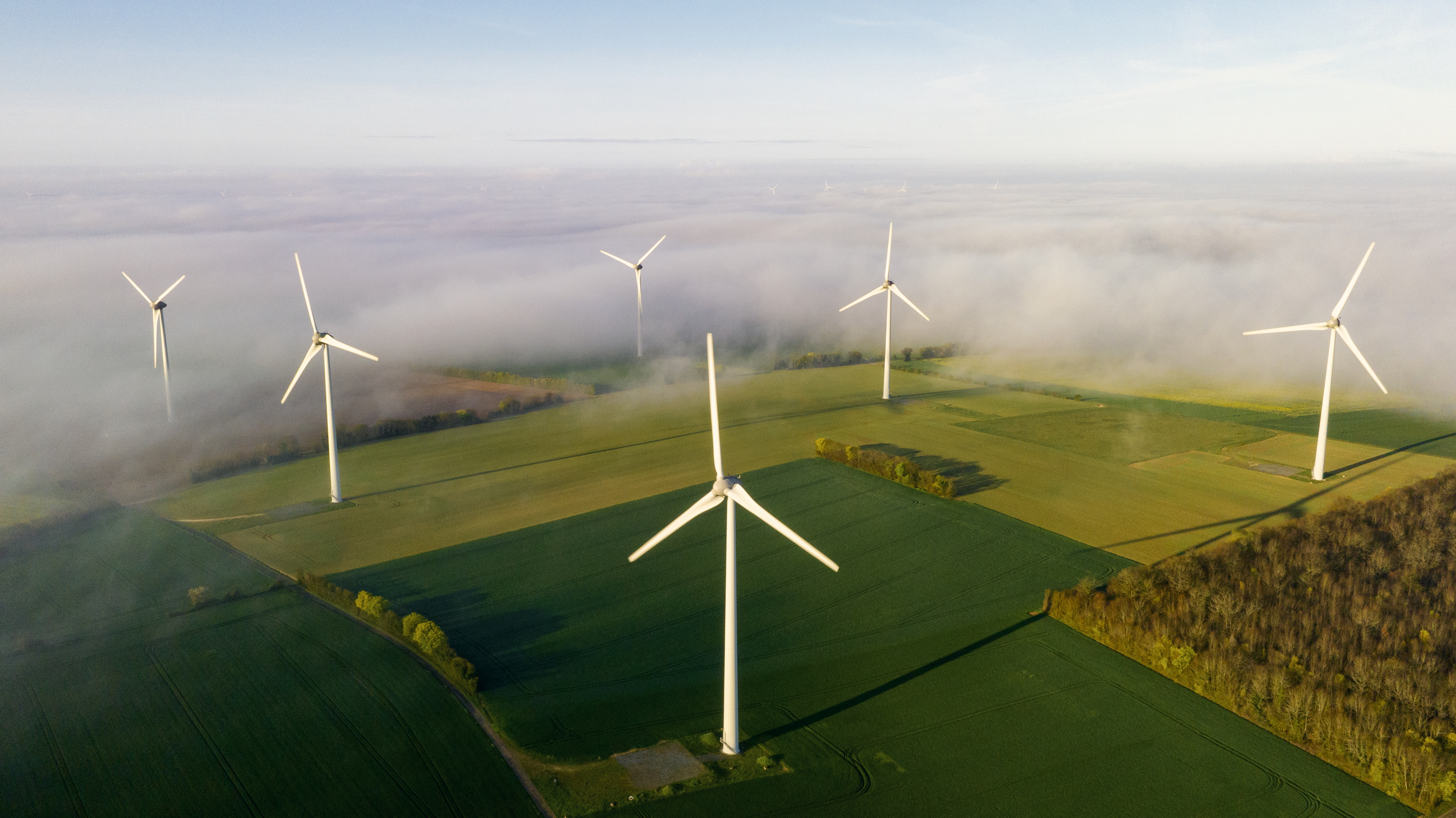 Image of a wind farm from a drone 